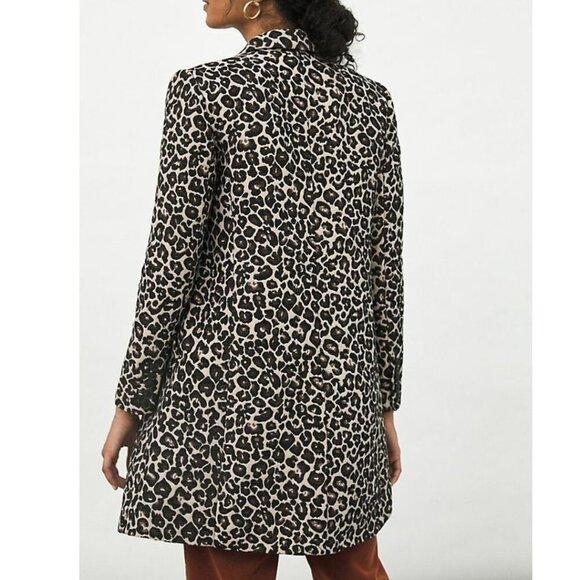 Anthropologie Longline Jacket Womens 2 Black Leopard Double-Breasted Blazer Midi - Picture 4 of 5